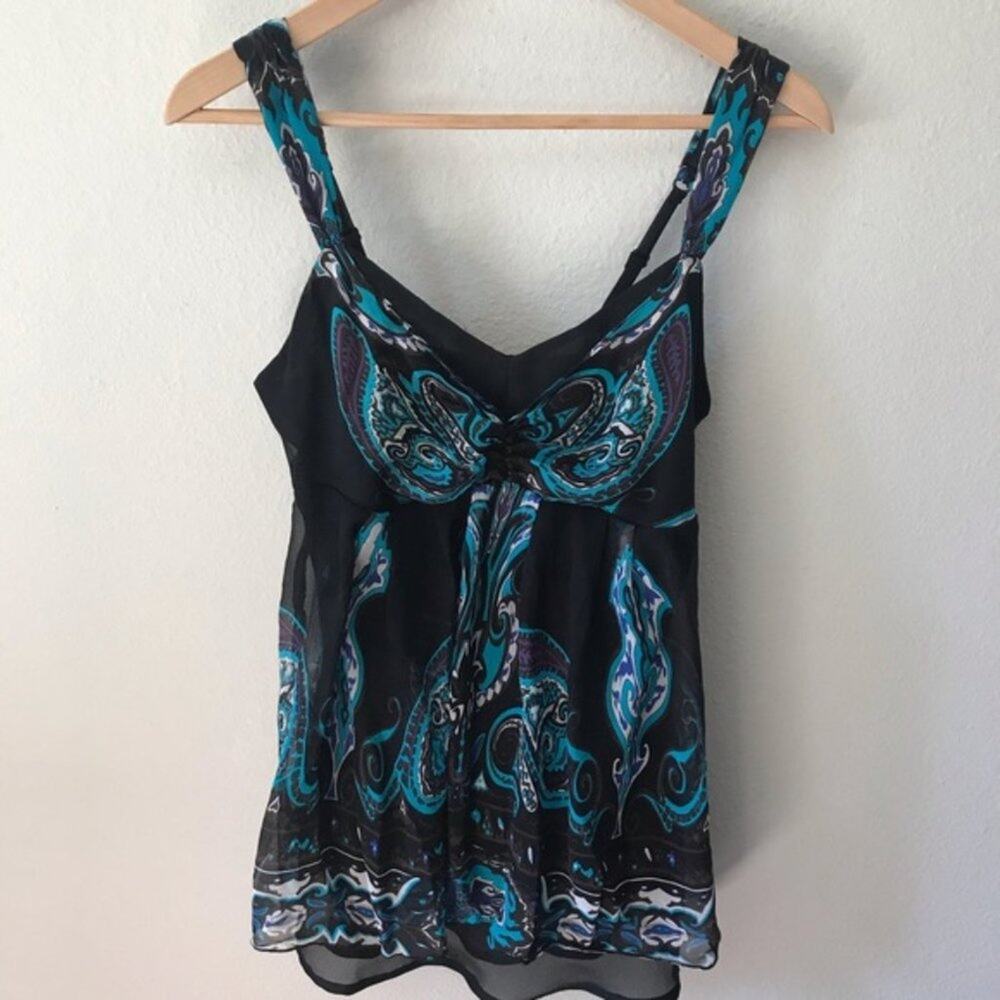 Karen Kane Sleeveless Paisley Blouse Top Medium Layered Sheer Tank